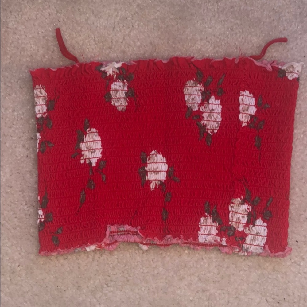 Red bandeau with white flower design